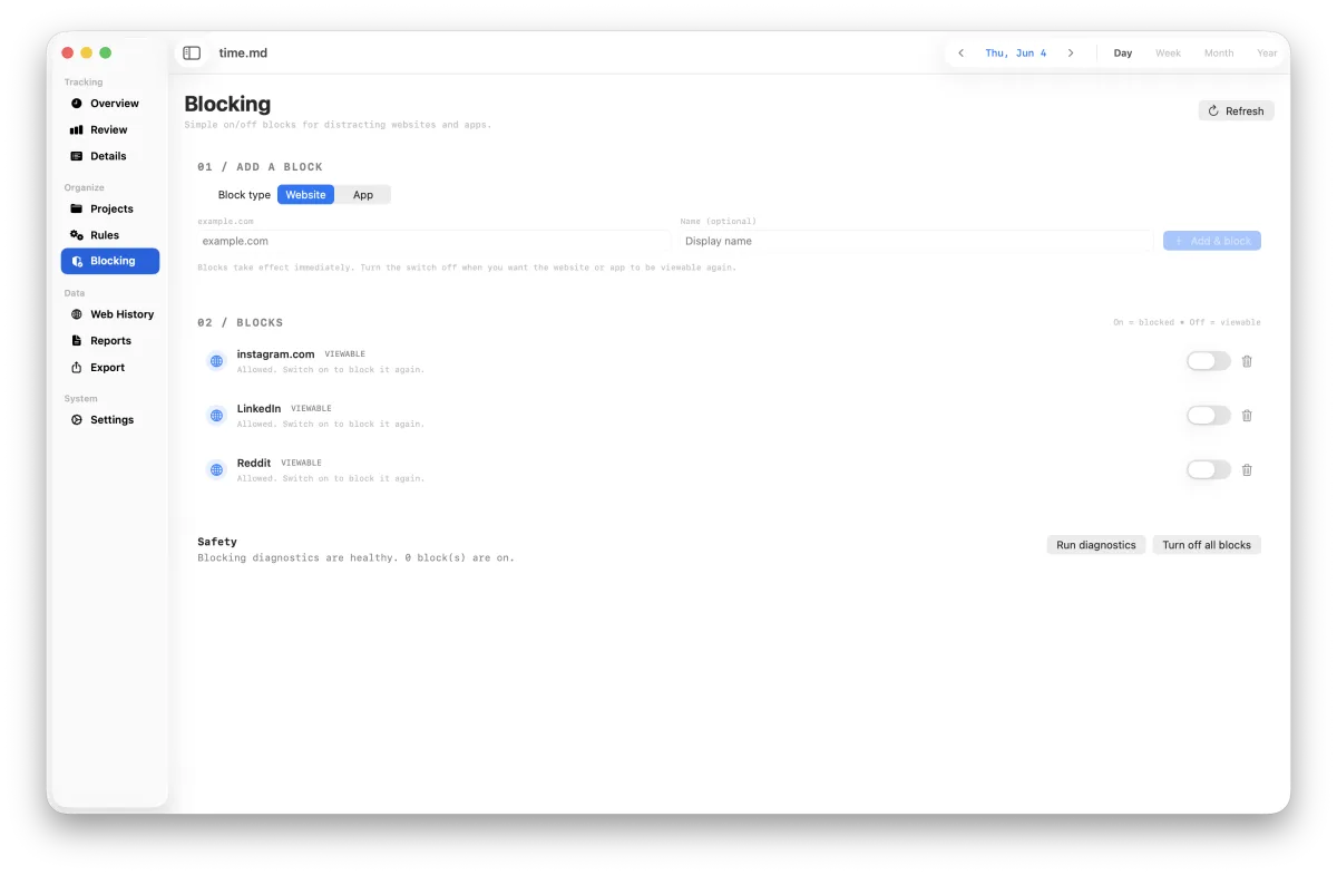 Website and app blocking